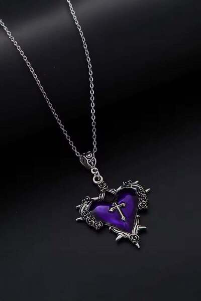 Karakedi Silver Mor Heart Cross Gothic Necklace