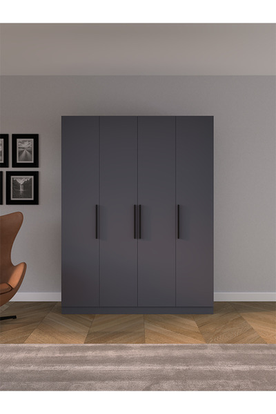 AYMOBSAN Niro 4 Kapaklı Gardrop, Askılı ve Raflı, 160 cm - Antrasit