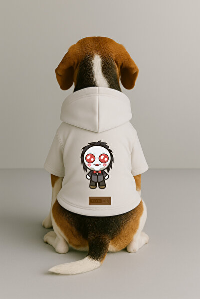 Monopetz ملابس وملابس للكلاب والقطط مطبوع - لون أبيض K بغطاء رأس هودي B69D9