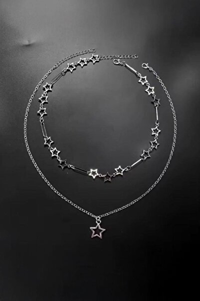 Karakedi قلادة سلسلة مزدوجة من سيلفر ستار
