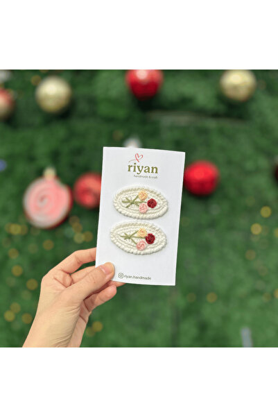 Riyan Handmade El Yapımı Örgü Çiçek İşlemeli Çıtçıtlı Toka – 2’li Set