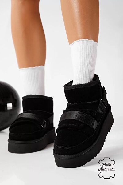 Zaira Γυναικείες κοντές μπότες Ug με επένδυση γούνας σε μαύρο γνήσιο σουέτ Do...