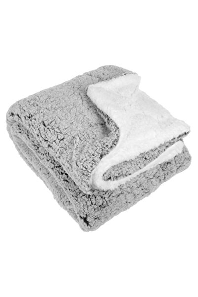 AB HOMES Blanket – decorative gray faux fur blanket with white embossed pattern, sherpa type
