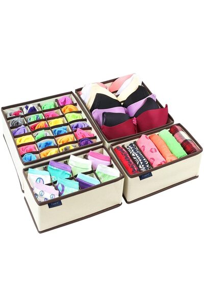 OEM Set of 4 Underwear Organizers, for drawers, socks, ties, belts. Beige