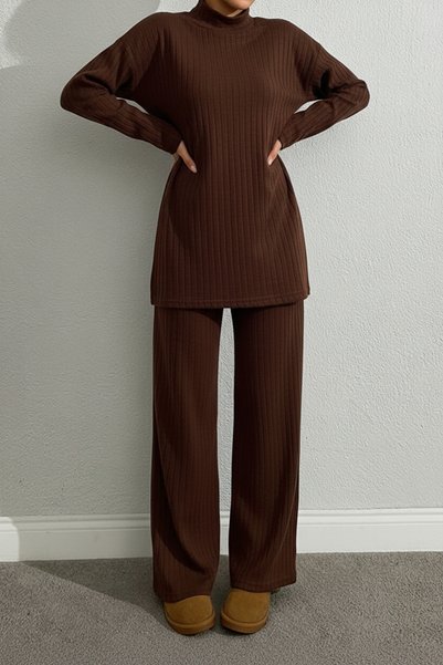 XELA Stand-Up Collar Tunic with Tie-Up Long Sleeves and Tunic Pants Set