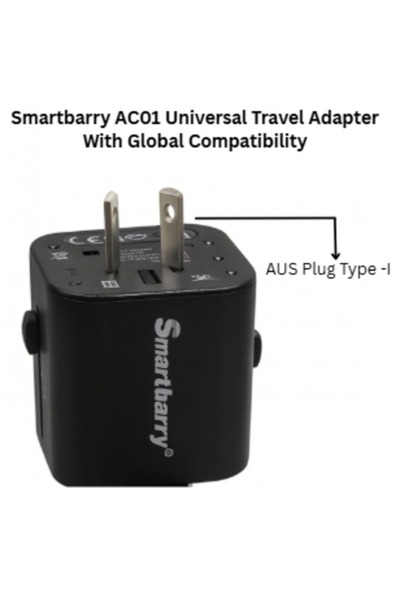 SMART BARRY Smartbarry AC01 Universal Travel Adapter – All-in-One Worldwide Power Converter with AUS/EU/US/UK