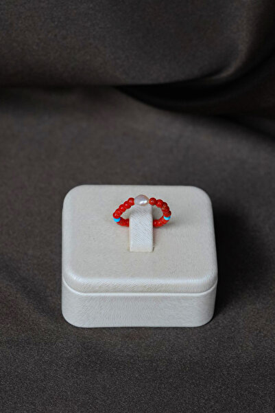 Luna Flexible Ring with Real Pearl,Turquoise(Turquoise) and Coral Natural Stones