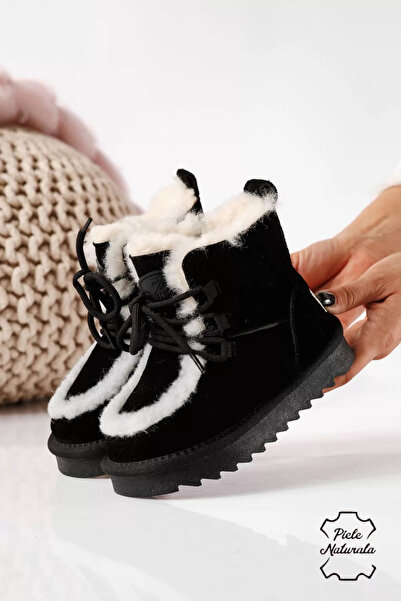 Zaira Μαύρες γούνινες μπότες για κορίτσια από γνήσιο σουέτ Ilina #22740 - 28