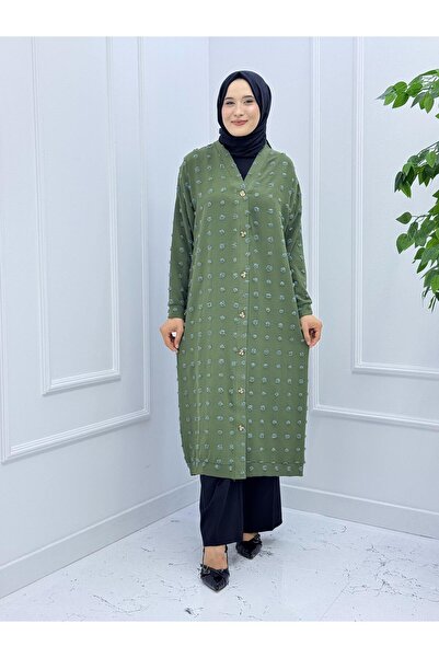 MODA 9876 puantiyeli hırka haki yeşil