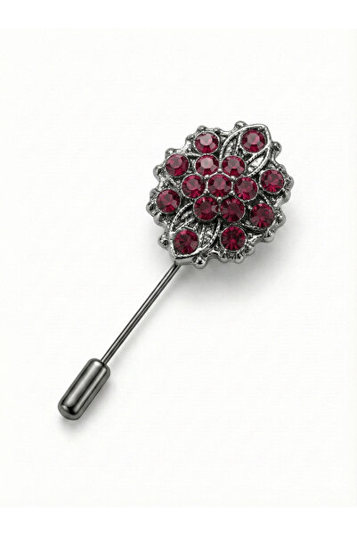 Elegante Cravatte Kırmızı Taşlı Kadın Ceket Broşu Yaka İğnesi