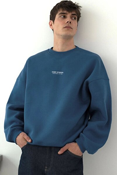 The Champ Clothing Men's Oversized Sweatshirt Chmp Studios Marine – Crew Neck, 3 Thread Brushed Fleece