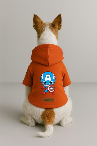 Monopetz Printed Dog and Cat Clothing & Dress with Fleece Inside - Orange Color K Hooded Hoodie B3433