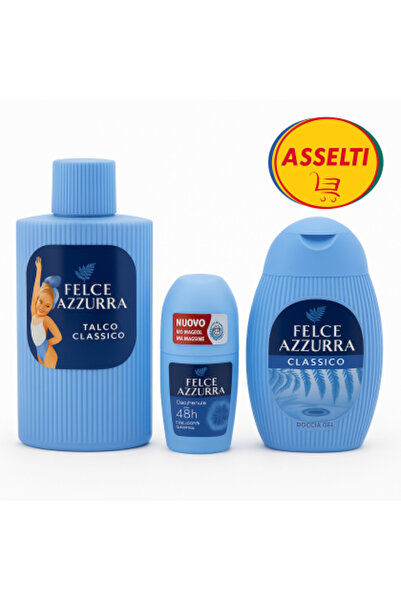 Felce Azzurra Set ASSELTI® Italia – 3x Classico (Talc 200g, Gel de duș 250ml,...