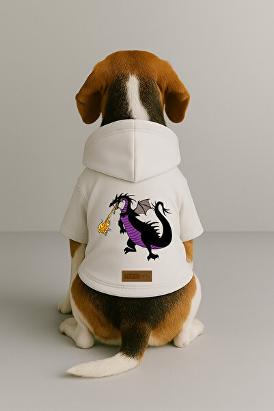 Monopetz ملابس وملابس للكلاب والقطط مطبوع - لون أبيض K بغطاء رأس هودي BA634