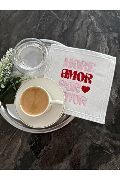 2Ddesign Sunum Peçetesi- Slogan Nakışlı Bride Uyumlu %100 Keten