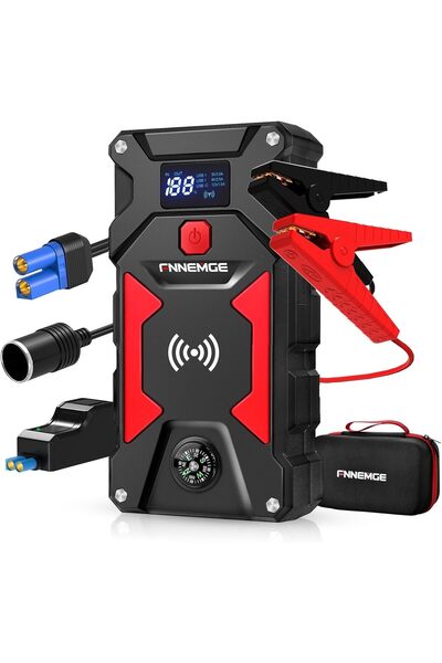 FNNEMGE جهاز بدء تشغيل السيارة بقوة 26800 مللي أمبير/ساعة، 6000 أمبير، بنك طاقة محمول، معزز بطارية الطوارئ مع صندوق تخزين