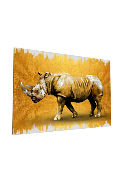 PozaTablou Pictură pe pânză: Rinocer pe fundal auriu texturat - 40x30 cm