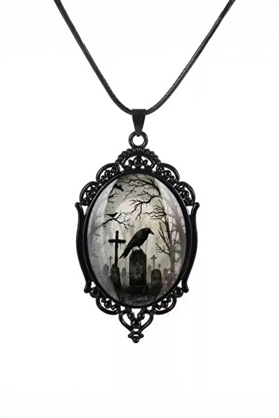 Karakedi Siyah Gotik Vintage Mezarlık Cameo Kolye