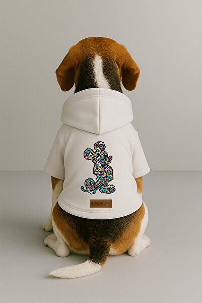 Monopetz Baskılı İçi Polarlı Köpek ve Kedi Kıyafeti & Elbisesi - Beyaz Renk Kapüşonlu Hoodie BD84B