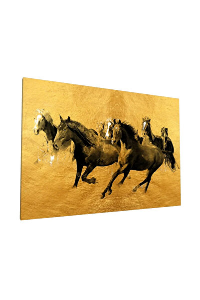PozaTablou Pictură pe pânză: Cai în galop pe fundal auriu 40x30 cm