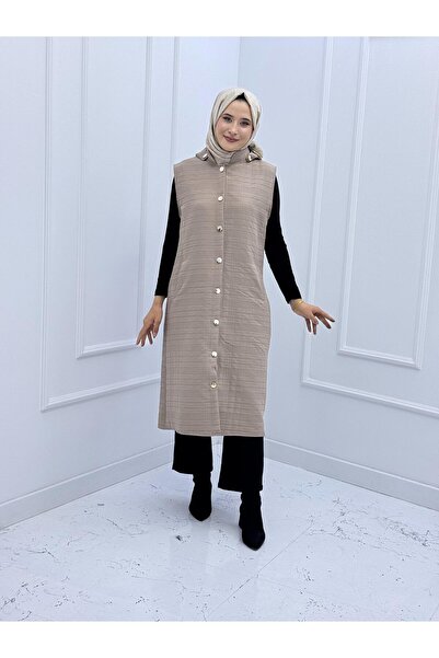 MODA 9172 BOYDAN DÜĞMELİ KAPİTONE DESENLİ CEPLİ SIFIR KOL YELEK VİZON