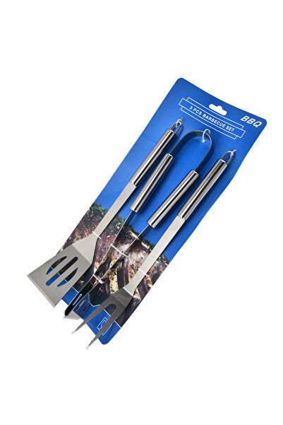 OEM Set of 3 grill utensils, stainless steel, tongs + spatula + fork, 41 cm, ...