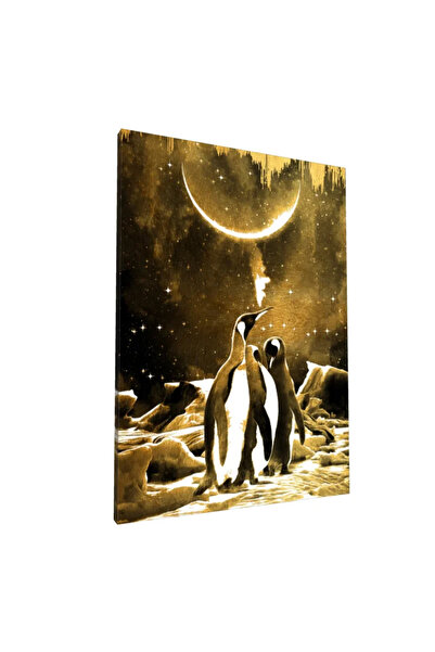 PozaTablou Pictură pe pânză: Pinguini sub luna aurie (50x70 cm)