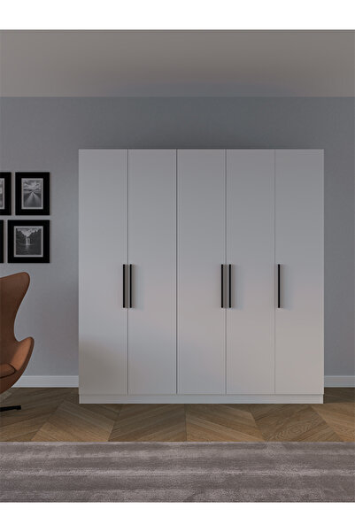AYMOBSAN Niro 5 Kapaklı Gardrop, Askılı ve Raflı, 200 cm - Beyaz