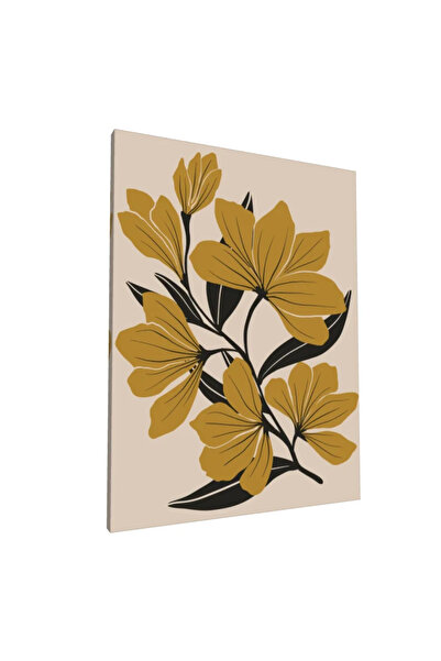 PozaTablou Pictură pe pânză: Flori Boho în tonuri de ocru și negru 70x90 cm