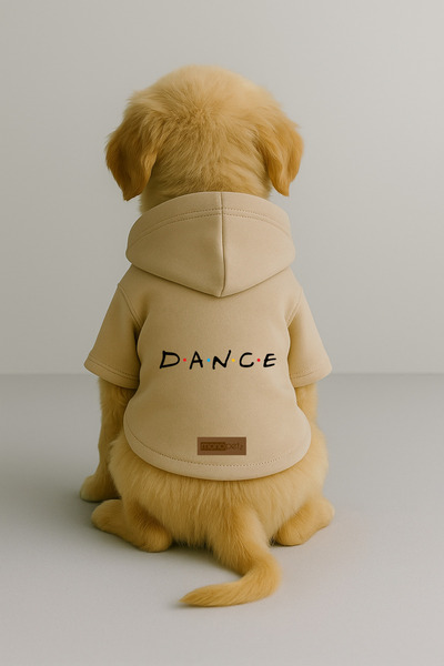 Monopetz Baskılı İçi Polarlı Köpek ve Kedi Kıyafeti & Elbisesi - Bej Renk Kapüşonlu Hoodie B8B9A