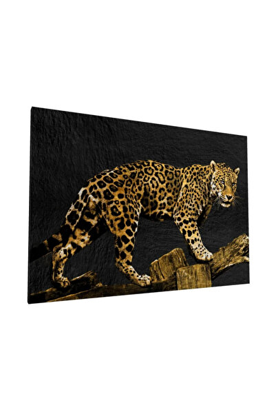 PozaTablou Pictură pe pânză - Leopard pe fundal negru texturat 110x80 cm