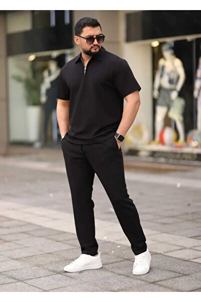 Ramires Polo Collar (T-Shirt + Pants) Comfortable Fit Zipper Detail Top and Bottom Set