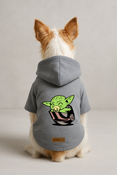 Monopetz ملابس وملابس للكلاب والقطط مطبوع - لون رمادي K بغطاء رأس هودي B729A