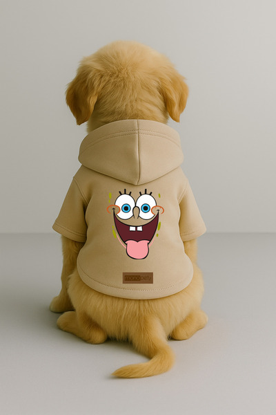 Monopetz ملابس وملابس للكلاب والقطط مطبوع - لون بيج K بغطاء رأس هودي BBA8D