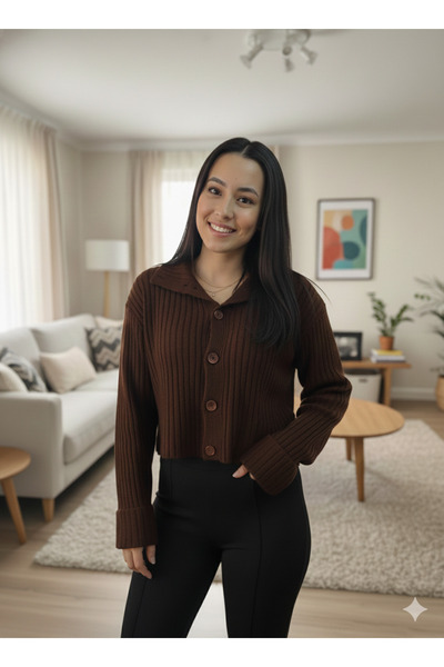 mooishan Women - Soft Texture Brown Knit Cardigan