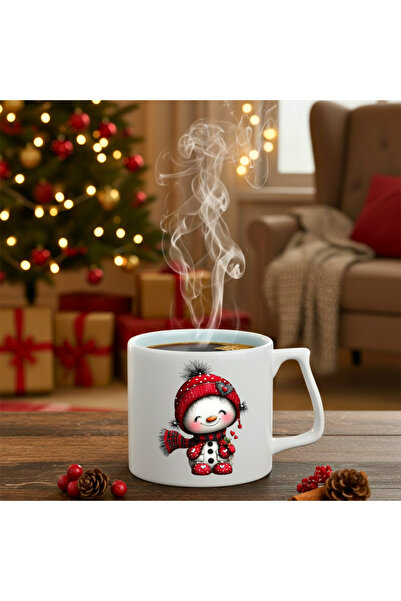 Finka Dekor Yılbaşı Kırmızı Atkılı Neşeli Karlı Adam Baskılı-Hediyelik Serami...