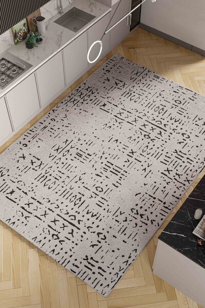 Lorente Home Moreno Viskon Dokuma Halı Kaymaz Taban Yıkanabilir Gri Siyah Mutfak Halısı 1320