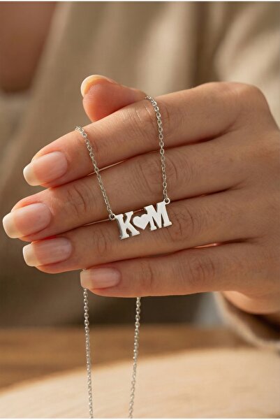 neshely jewelry 925 Ayar Gümüş Kişiselleştirilebilir 2 Harfli Kalpli Gümüş Kolye