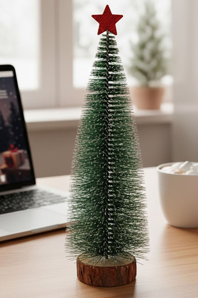 Solemia Yıldızlı Masa Üstü Çam Ağacı – 25 cm Karlı Kütük Üzeri Mini Çam Ağacı...