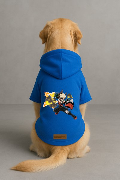 Monopetz Printed Dog and Cat Clothing & Dress with Fleece Inside - Blue Color K Hooded Hoodie B1144