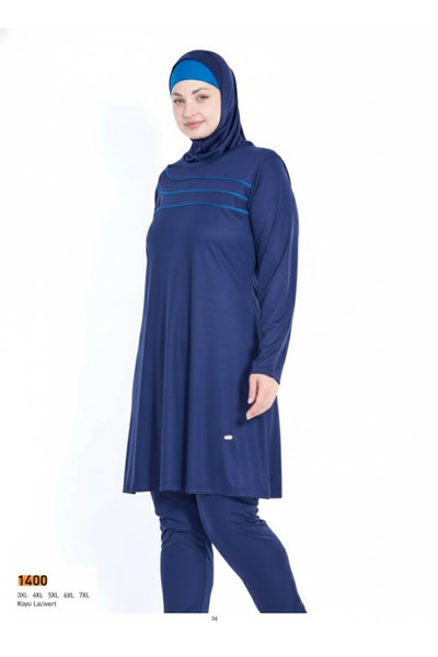 Apfel 1400 Kodu Koyu Lacivert Tam Kapalı Tesettür Mayo – Büyük Beden