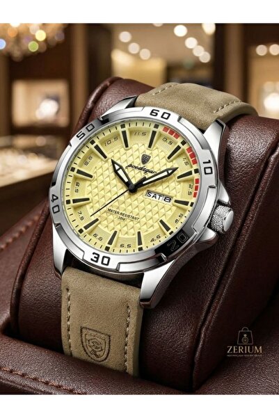 ZERİUM ساعة رجالية كوارتز بحزام جلد صناعي مقاومة للماء حتى 3ATM مع عرض اليوم ...