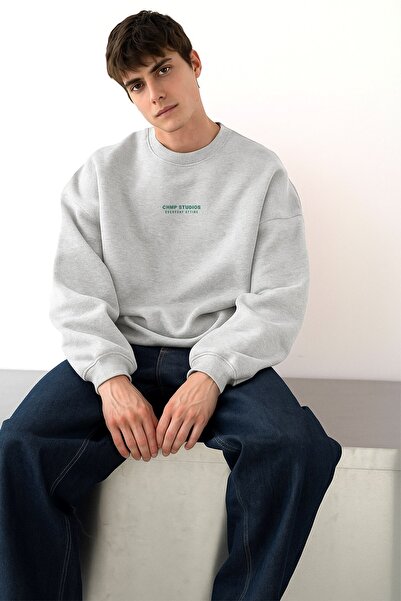 The Champ Clothing Men's Oversized Sweatshirt Chmp Studios Gray – Crew Neck, 3 Thread Brushed Fleece