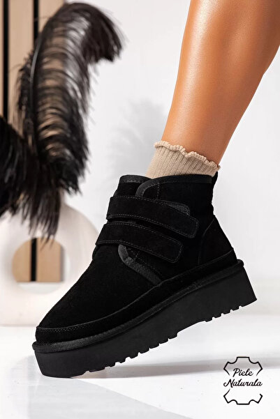 Zaira Γυναικείες κοντές μπότες Ug με επένδυση γούνας από μαύρο γνήσιο σουέτ C...