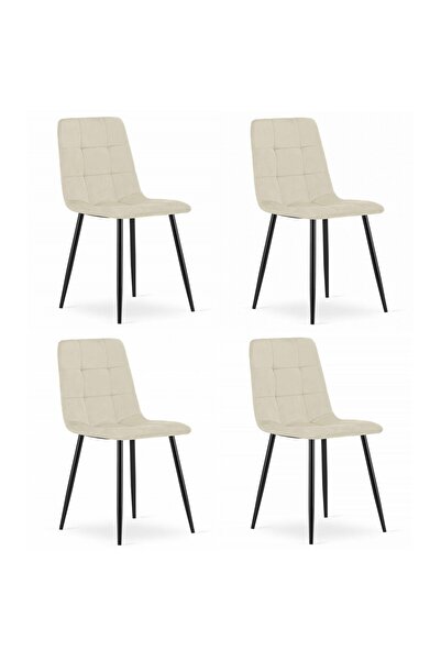 Artool Set 4 scaune, Kara, catifea și metal, bej și negru, 44,5x50,5x87 cm