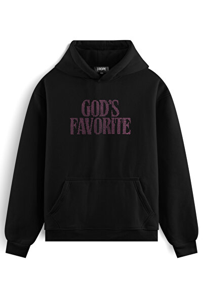 3 ROPE سويت شيرت بقلنسوة كبير الحجم مطبوع عليه God's Favorite Taş للجنسين