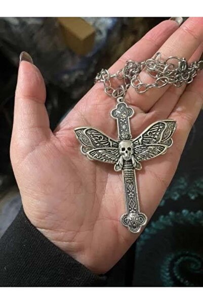 Karakedi Silver Gothic Butterfly Skull Motif Necklace
