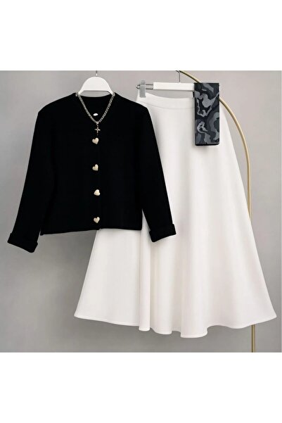 modapark.ist طقم نسائي من التريكو على شكل قلب مع تنورة سكوبا