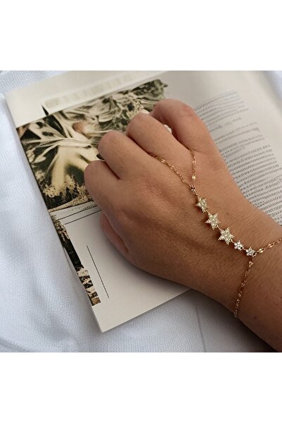 ALS Tasarım Dünyası Women's Steel Gold Color Zircon Stone Star Shahmeran