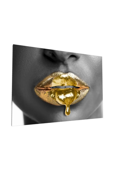 PozaTablou Pictură pe pânză: Buze aurii cu detalii lichide 70x50 cm